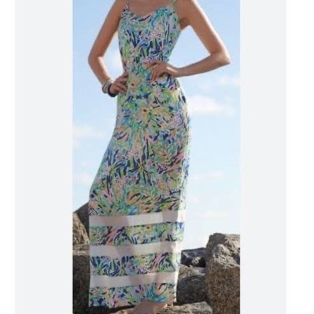 Lilly Pulitzer Deanna Long Maxi Dress in Sea Soirée Print Women Medium